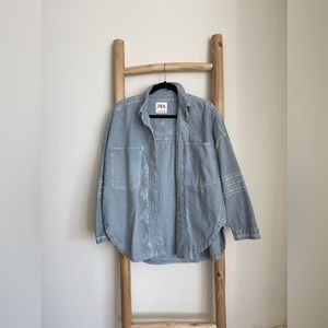 ZARA Denim Button Up with Embroidery - Size M *NWOT*